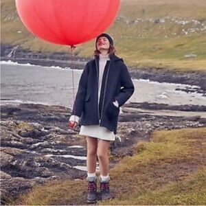 J. Crew Italian Stadium Cloth By Nello Gori Navy Hooded Swing Coat AE279